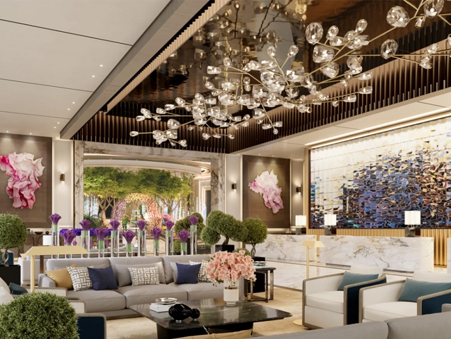 rendering of hotel lobby