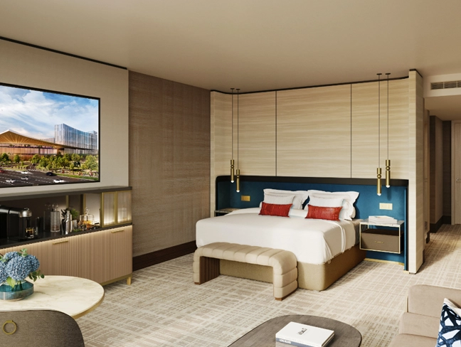 rendering of hotel room bed