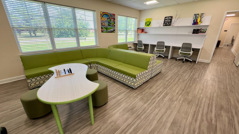 New furniture in the John J. Byrne Community Center.