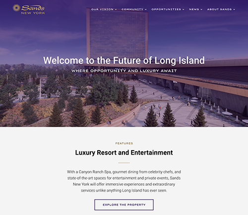 Sands New York Launches Refreshed Website With New Videos and Information on Integrated Resort and Entertainment Center Proposed for Site of Nassau Veterans Memorial Coliseum